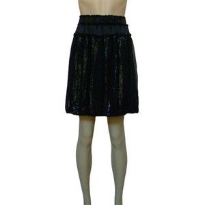 Poleci NWT Sequin Black Panel Solid Silk Skirt 2